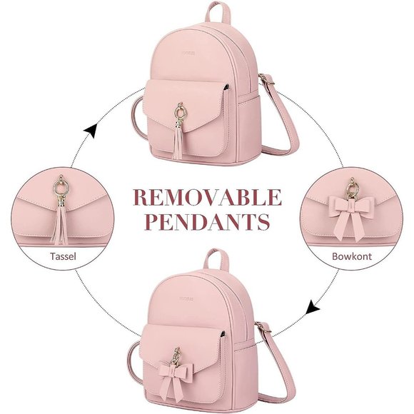 ECOSUSI for Women Cute Bowknot  Leather Bookbag Satchel Bags,with Charm Tassel